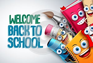 Back to school vector characters background template with funny education cartoon mascots