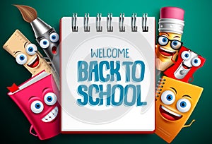 Back to school vector characters background template with white empty space