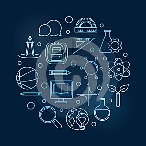 Back to School vector education round blue linear illustration