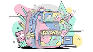 Back to School Vector Illustration Backpack and School Supplies