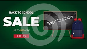 Back to school web banner with school Board and school backpack