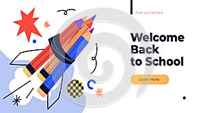 Back to School web banner. Creative or educational process banner, ad, landing page or poster for web design studio