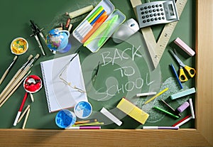 Back to school written blackboard green board