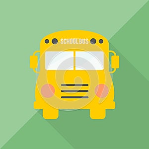 Back to school. Yellow bus icon. Vector illustration, flat design