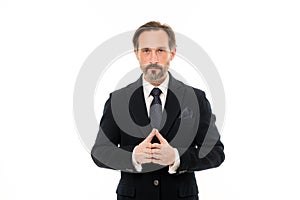 Back to work in a suit and tie. Mature businessman in formal wear. Senior man with grey beard hair. Bearded mature man