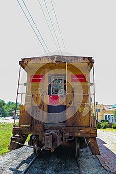 The back of a train caboose