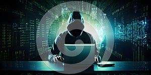 Anonymous hacker. Concept of dark web, cybercrime, cyberattack, etc. AI generated image