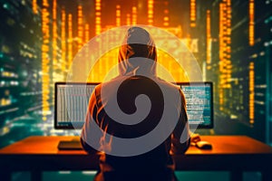 Back view of anonymous hacker with a hoodie.AI generated