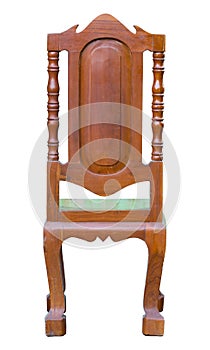 Back view of antique wood chair isolated on white