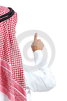 Back view of an arab saudi emirates man selecting in the air