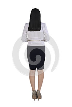 Back view of asian business woman standing with confident pose