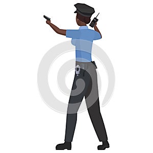 Back view of black woman police pointing with gun