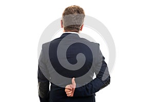 Back view of business man showing thumb up gesture