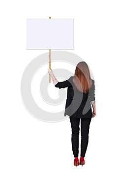 Back view business woman showing sign board.