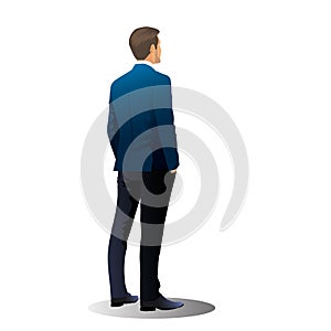 Back view Businessman standing and looking forward on white background