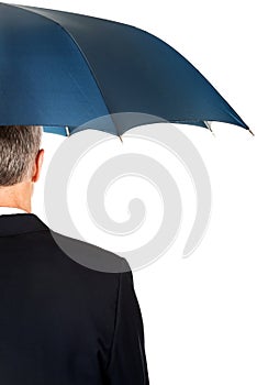 Back view businessman with umbrella