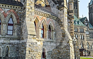 The back view of The Center Block and the Peace Tower in Parliament Hill, Ottawa, Canada