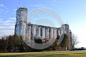 Back view of the Collingwood towers under blue sky