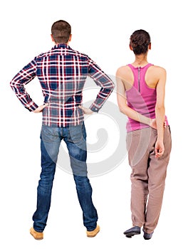 Back view of couple. beautiful friendly girl and guy together