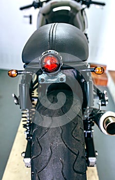 Back view of customized motorcycle