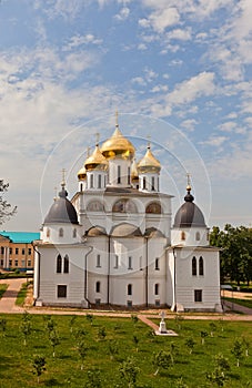 Back view of Dormition Cathedral (1512) in Dmitrov, Russia