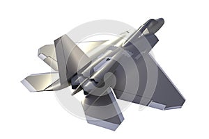 Back view of F22, american military fighter plane on white background,