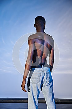 back view of fashionable shirtless african