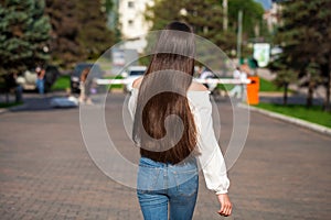 Back view female brunette hair