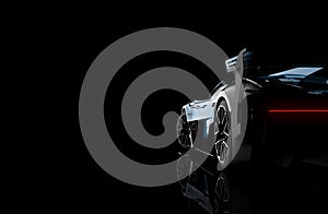 Back view of a generic and brandless modern car on a dark background