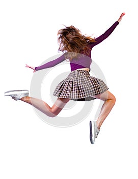 Back view of girl in a jump