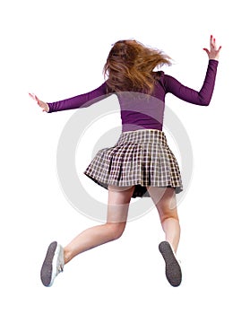 Back view of girl in a jump