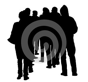 Back view group of people waiting in line vector silhouette
