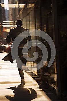 Back view of a handsome black man Businessman running away