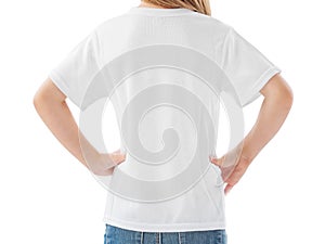 Back view of little girl in white t-shirt