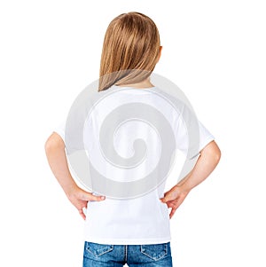 Back view of little girl in white t-shirt