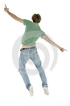 Back View Of Man Jumping In Air