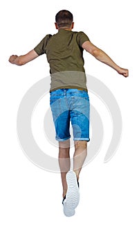 Back view of man in zero gravity or a fall
