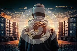 Back view of Manager and engineer checking and control logistic network distribution. Generative Ai