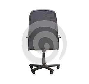 Back view of modern office chair from gray cloth.