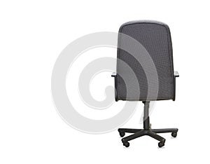 Back view of modern office chair from gray cloth.