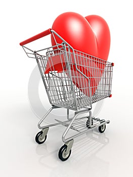 Back view of3D heart in shopping cart