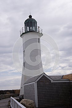 Back view of the old Scituate Light and the lighthouse keeper's quarters.