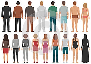 Back view people group, man, woman standing characters, business isolated person