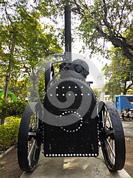 Back view of Ransome-s old steam engine in district Science Centre Kalaburagi