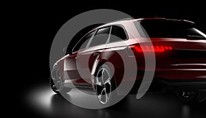 Back view of a red generic and unbranded car. 3D illustration