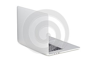 Back view of a rotated at a slight angle modern laptop
