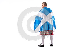 Back view of Scottish redhead man