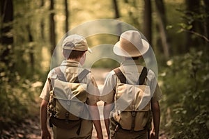 Back view of scout boys friends. Generate Ai