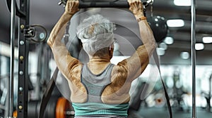 The Back View of a Senior Woman Committed to Staying Healthy through Gym Exercises