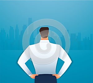 Back view of standing man in a formal clothes vector illustration